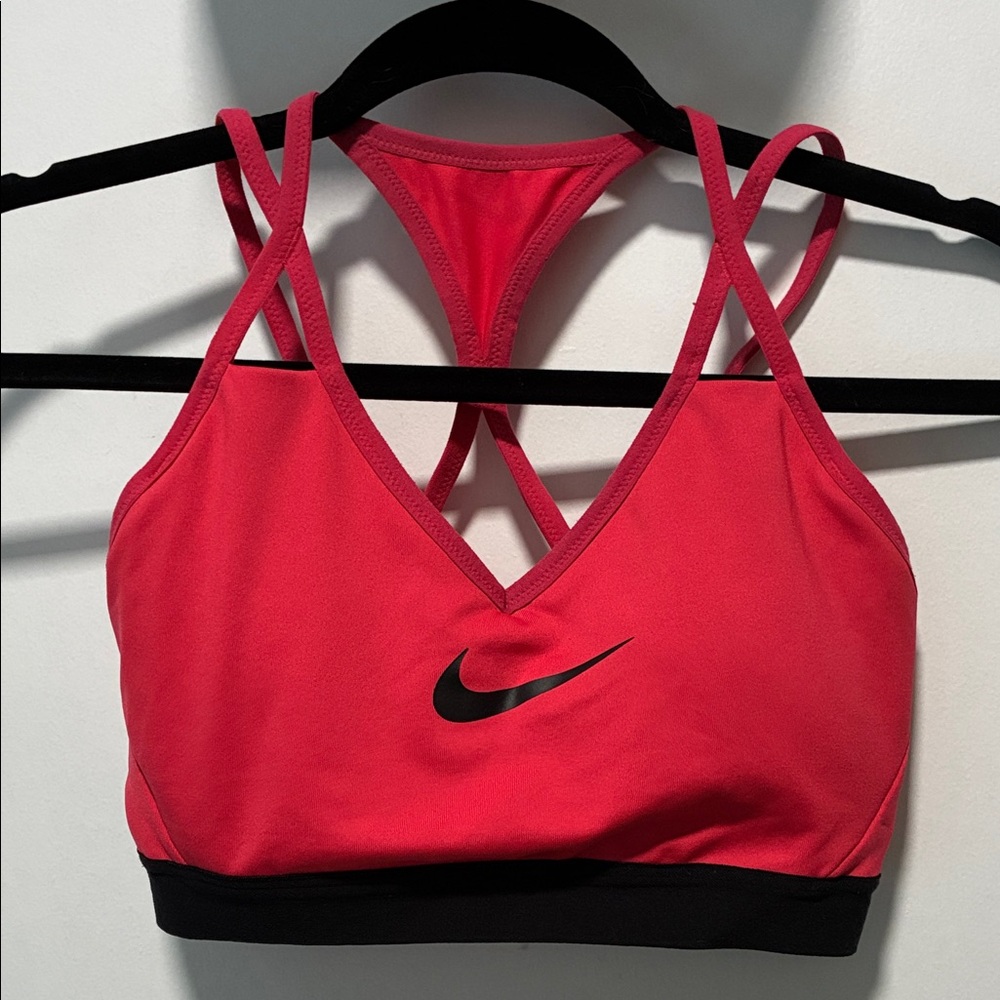 Nike Women's Bold Red Sports Bra with Black Accents